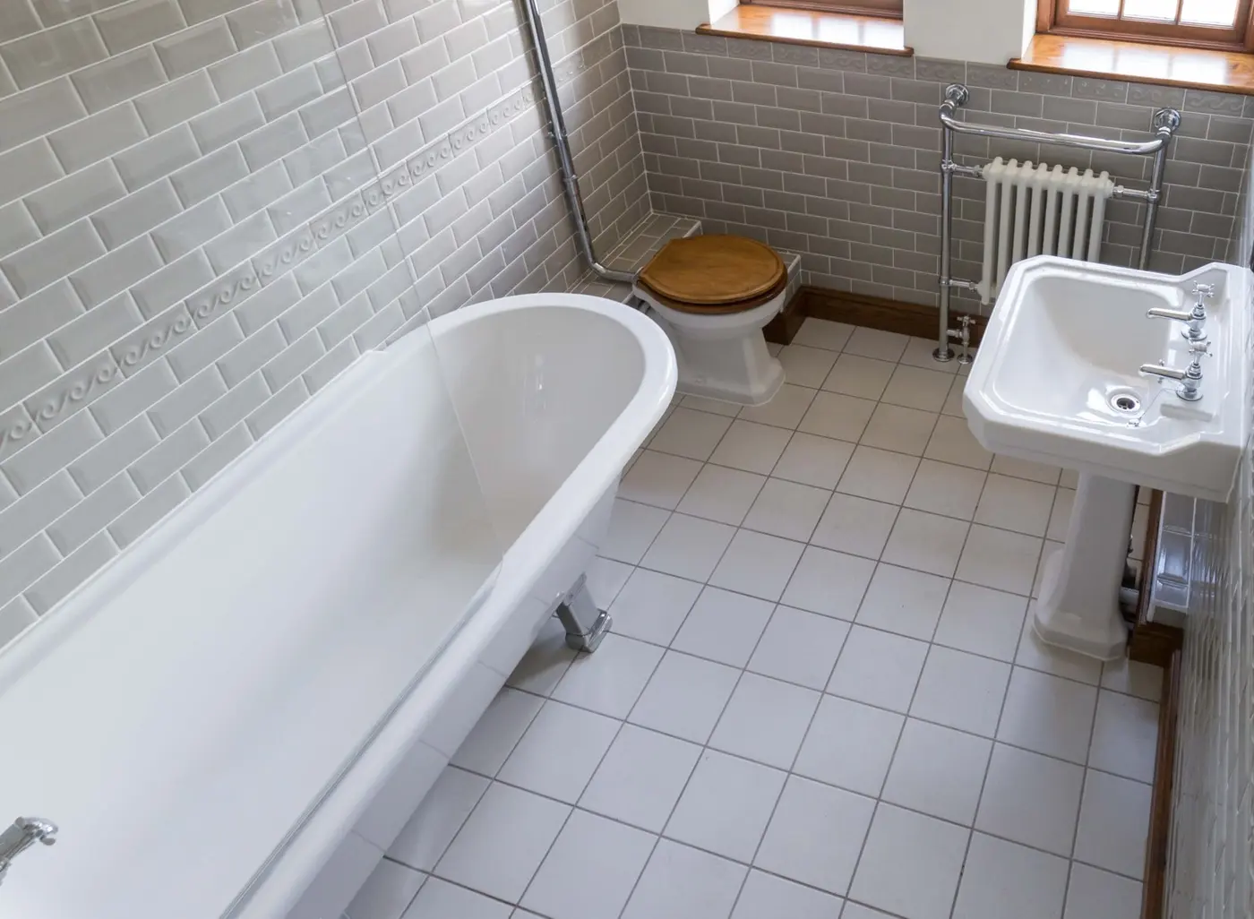 Walk-in shower and tiled bathroom